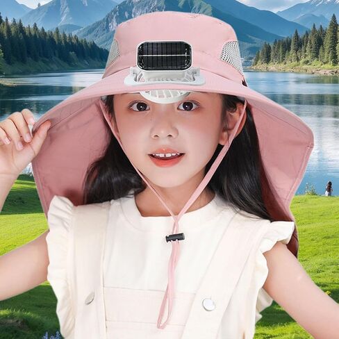 Children Outdoor Hat with Solar Fan Rechargeable Breathable Versatile Cooling Hat for Boys Girls Fashionable- Pink in Saudi Arabia