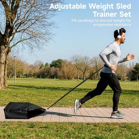 Sled Trainer Set with Adjustable Weight, PVC Sandbag Sled with 3 Weights & Waist Belt, Resistance Sled for Strength and Explosive Power in Saudi Arabia