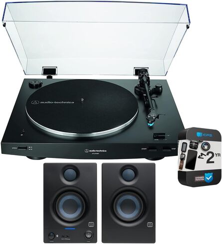 Audio-Technica AT-LP3XBT-BK Fully Automatic Wireless Belt-Drive Turntable - Black Bundle with PreSonus Eris 3.5BT Powered Bluetooth Studio Monitors and 2 YR CPS Enhanced Protection Pack in Saudi Arabia