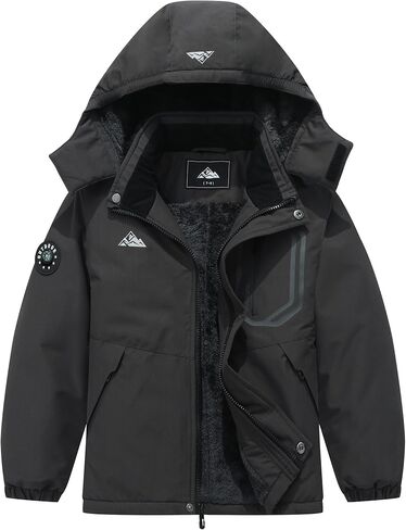 Boy's Winter Ski Jacket Warm Snow Coat Thickened Windproof Hooded Coat Waterproof Outerwear with Zip Pockets in Saudi Arabia