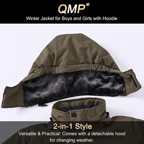 QMP Winter Jacket for Boys and Girls Waterproof Ski Jacket Winter Snow Coat Hooded Fleece Windproof with Zip Pockets in Saudi Arabia