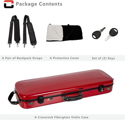 Crossrock Fiberglass Oblong Case fits 4/4 Full-Size Violin, with Accessory Compartments, Removable Shoulder Straps, TSA Lock, Hygrometer-Milky White (CRF2020VMW-R) in Saudi Arabia