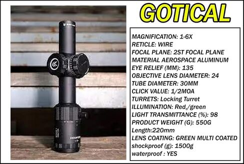 GOTICAL 1.2-6 x20 Scope Tactical Optic Cross Sight Rifle Scope | 1-6x24 SFP LPVO Scope with Rings in Saudi Arabia