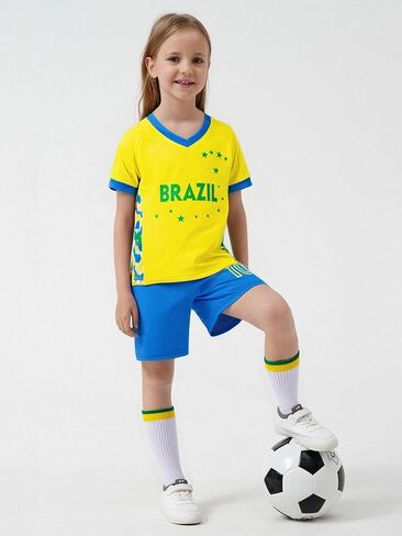 Unisex Kids Soccer Jersey Set Boys Soccer Shirts and Shorts With Socks Girls Soccer Outfit 1-14 Years in Saudi Arabia