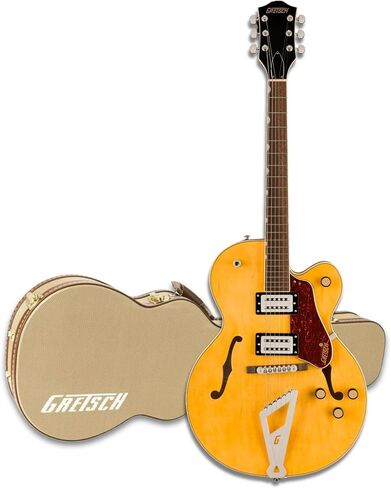 جيتار كهربائي Gretsch G2420 Streamliner مجوف بجسم واحد مع جسم القيقب (قرية العنبر) حزمة مع حافظة Gretsch G2420T Tweed Hard Shell (بني) (2 عنصر) in Saudi Arabia