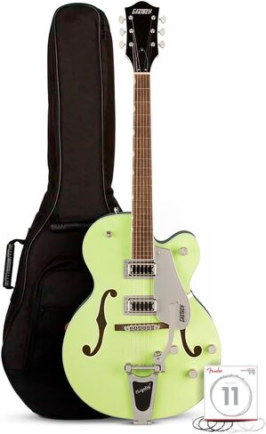 Gretsch G5420T Electromatic Classic Hollow Body Single Cut with Bigsby Two Tone Anniversary Green Electric Guitar Bundle with Gig Bag, and Nickel-Plated Steel Guitar Strings (3 Items) in Saudi Arabia