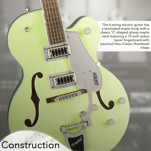 Gretsch G5420T Electromatic Classic Hollow Body Single Cut with Bigsby Two Tone Anniversary Green Electric Guitar Bundle with Gig Bag, and Nickel-Plated Steel Guitar Strings (3 Items) in Saudi Arabia