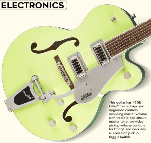Gretsch G5420T Electromatic Classic Hollow Body Single Cut with Bigsby Two Tone Anniversary Green Electric Guitar Bundle with Gig Bag, and Nickel-Plated Steel Guitar Strings (3 Items) in Saudi Arabia