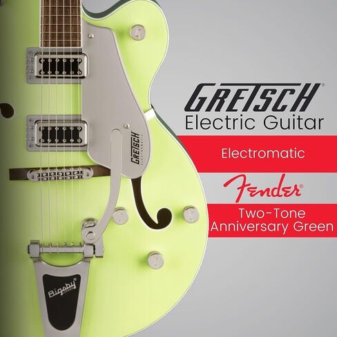 Gretsch G5420T Electromatic Hollow Body Electric Guitar (TwoTone Anniversary Green) with Bigsby Tremolo - Dual-Coil Pickups, Hollow Body Design Bundle with Protective Hardshell Case (2 Items) in Saudi Arabia