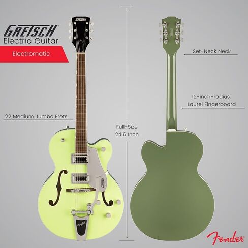 Gretsch G5420T Electromatic Hollow Body Electric Guitar (TwoTone Anniversary Green) with Bigsby Tremolo - Dual-Coil Pickups, Hollow Body Design Bundle with Protective Hardshell Case (2 Items) in Saudi Arabia