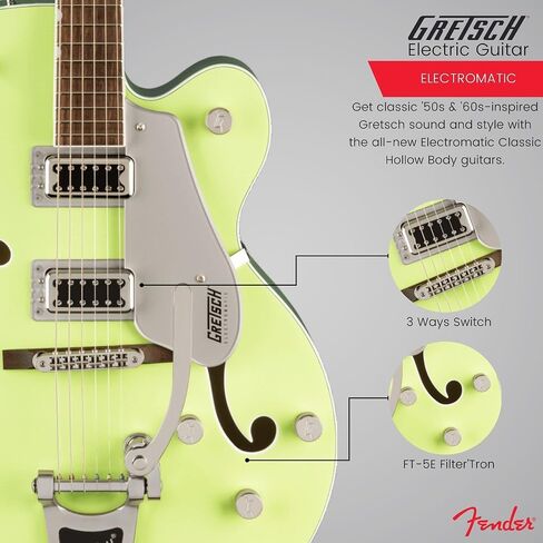 Gretsch G5420T Electromatic Hollow Body Electric Guitar (TwoTone Anniversary Green) with Bigsby Tremolo - Dual-Coil Pickups, Hollow Body Design Bundle with Protective Hardshell Case (2 Items) in Saudi Arabia