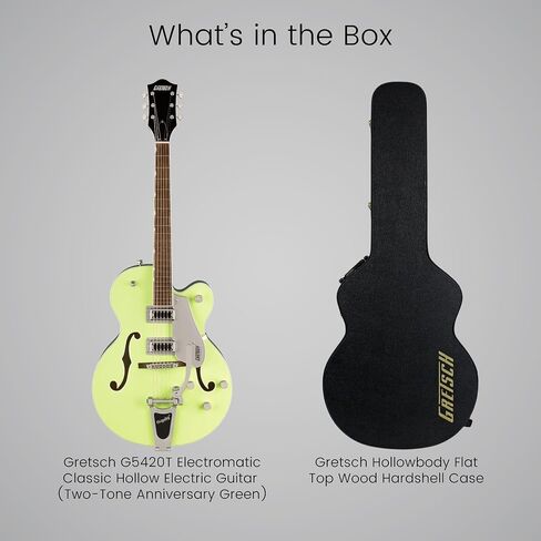 Gretsch G5420T Electromatic Hollow Body Electric Guitar (TwoTone Anniversary Green) with Bigsby Tremolo - Dual-Coil Pickups, Hollow Body Design Bundle with Protective Hardshell Case (2 Items) in Saudi Arabia