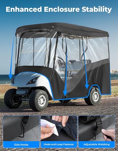 KEMIMOTO Golf Cart Enclosure, 4&6 Passenger Golf Cart Rain Cover, 600D Waterproof Driving Enclosure with Clear PVC Windshield for Extended Roof Cart in Saudi Arabia