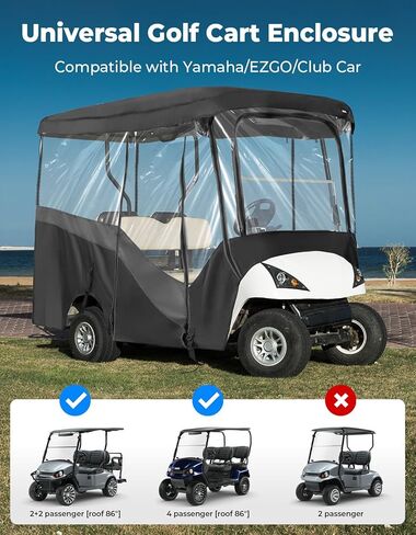 KEMIMOTO Golf Cart Enclosure, 4&6 Passenger Golf Cart Rain Cover, 600D Waterproof Driving Enclosure with Clear PVC Windshield for Extended Roof Cart in Saudi Arabia