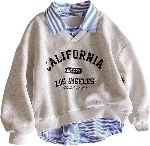 Girl's 2 in 1 Collar Sweatshirts Letter Graphic Long Sleeve Pullover Sweatshirts in Saudi Arabia