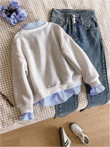 Girl's 2 in 1 Collar Sweatshirts Letter Graphic Long Sleeve Pullover Sweatshirts in Saudi Arabia