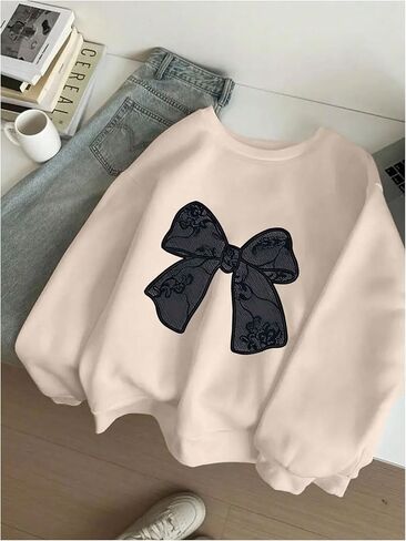 GORGLITTER Girl's Sweatshirts Cute Trendy Fashion Winter Outfits Bow Long Sleeve Crew Neck Oversized Pullover Jackets in Saudi Arabia