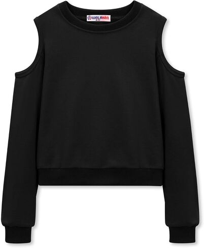 WELAKEN Girls Cropped Sweatshirt Open Back Cold Shoulder Pullover Long Sleeve Top in Saudi Arabia