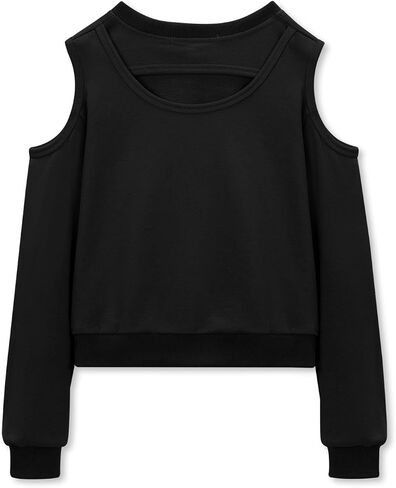 WELAKEN Girls Cropped Sweatshirt Open Back Cold Shoulder Pullover Long Sleeve Top in Saudi Arabia