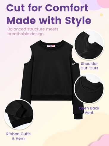WELAKEN Girls Cropped Sweatshirt Open Back Cold Shoulder Pullover Long Sleeve Top in Saudi Arabia