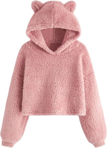 Girl's Cute Bear Ear Drop Shoulder Hoodie Sweatshirts Long Sleeve Pullover Tops in Saudi Arabia
