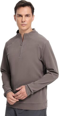 Men's Quarter Zip Pullover Ultra-Soft Thermal Long Sleeve Sweatshirt 1/4 Zip Golf Shirts Running Gym Workout Top in Saudi Arabia
