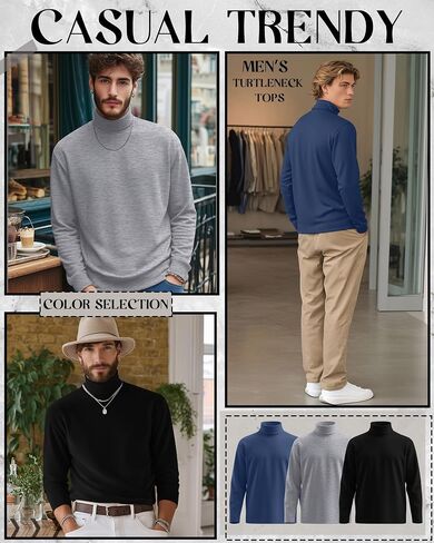 Neer 3 Pack Men's Long Sleeve Shirts, Turtleneck Thermal Sweaters Basic Pullover Tops Solid Casual Undershirts in Saudi Arabia