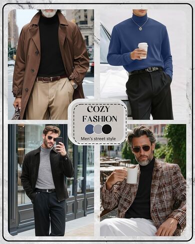 Neer 3 Pack Men's Long Sleeve Shirts, Turtleneck Thermal Sweaters Basic Pullover Tops Solid Casual Undershirts in Saudi Arabia
