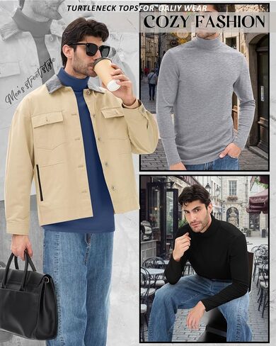 Neer 3 Pack Men's Long Sleeve Shirts, Turtleneck Thermal Sweaters Basic Pullover Tops Solid Casual Undershirts in Saudi Arabia