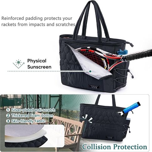 Tennis Gym Bag for Women, Tennis Bag Holds 2-4 Rackets with Shoe Compartment & Wet Pocket, Sports Duffle Bags fits up to 15.6" Laptop, Quilted Travel Overnight Weekend Bag, Tennis Gift in Saudi Arabia
