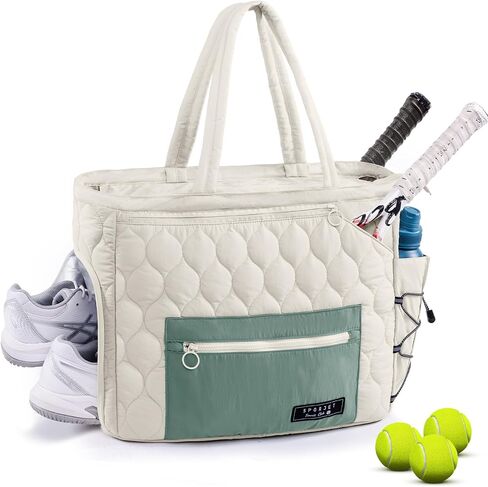 Tennis Gym Bag for Women, Tennis Bag Holds 2-4 Rackets with Shoe Compartment & Wet Pocket, Sports Duffle Bags fits up to 15.6" Laptop, Quilted Travel Overnight Weekend Bag, Tennis Gift in Saudi Arabia
