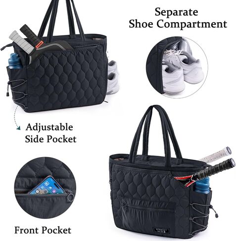 Tennis Gym Bag for Women, Tennis Bag Holds 2-4 Rackets with Shoe Compartment & Wet Pocket, Sports Duffle Bags fits up to 15.6" Laptop, Quilted Travel Overnight Weekend Bag, Tennis Gift in Saudi Arabia