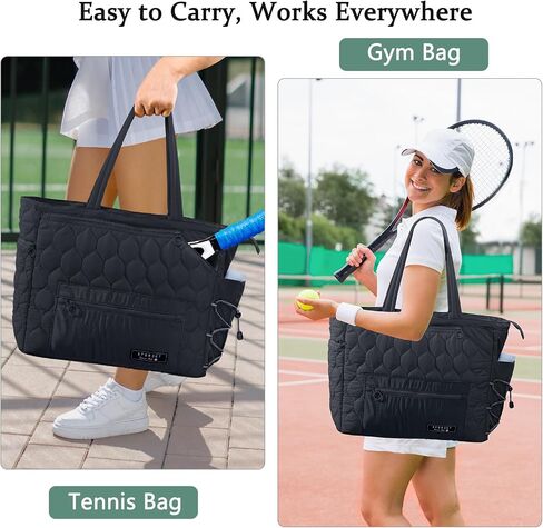 Tennis Gym Bag for Women, Tennis Bag Holds 2-4 Rackets with Shoe Compartment & Wet Pocket, Sports Duffle Bags fits up to 15.6" Laptop, Quilted Travel Overnight Weekend Bag, Tennis Gift in Saudi Arabia