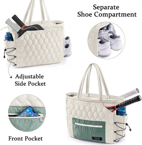Tennis Gym Bag for Women, Tennis Bag Holds 2-4 Rackets with Shoe Compartment & Wet Pocket, Sports Duffle Bags fits up to 15.6" Laptop, Quilted Travel Overnight Weekend Bag, Tennis Gift in Saudi Arabia