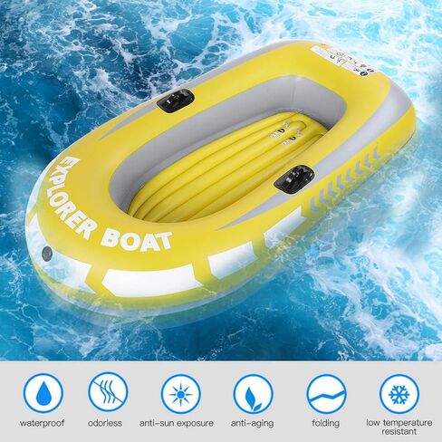 Pilipane Inflatable Kayak Canoe Boat Premium Heavy Duty PVC 2 Person Rowing Air Boat for Fishing Drifting Diving Yellow 45 x 74 Inches in Saudi Arabia