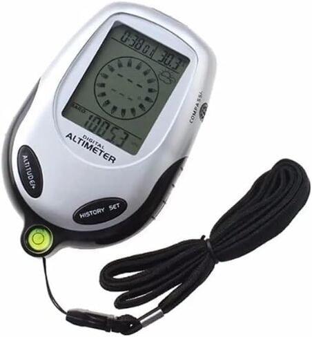 Digital Altimeter with LCD Display, Compass, Barometric Pressure and Temperature Gauge, 4 x 2.5 x 3.5 inches, Silver in Saudi Arabia