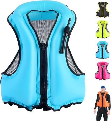 Snorkel Vest with Leg Strap and Breathing Tube, Inflatable Kayak Safety Jacket, Snorkeling Vest for Women Men Kayaking Canoeing(Pink) in Saudi Arabia