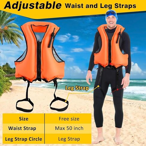 Snorkel Vest with Leg Strap and Breathing Tube, Inflatable Kayak Safety Jacket, Snorkeling Vest for Women Men Kayaking Canoeing(Pink) in Saudi Arabia