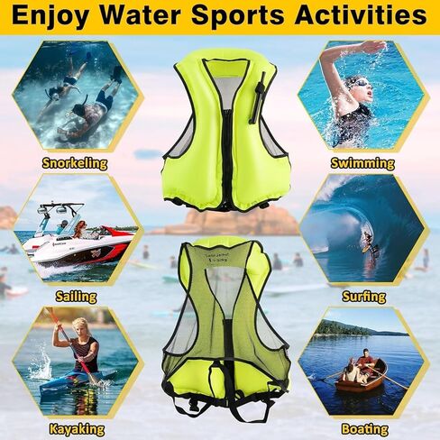 Snorkel Vest with Leg Strap and Breathing Tube, Inflatable Kayak Safety Jacket, Snorkeling Vest for Women Men Kayaking Canoeing(Pink) in Saudi Arabia