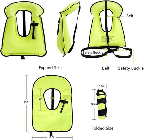 Inflatable Snorkel Vest with Blowpipe and Adjustable Belt, Swimming Jacket, 61x45cm for Water in Saudi Arabia