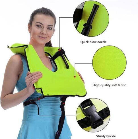 Inflatable Snorkel Vest with Blowpipe and Adjustable Belt, Swimming Jacket, 61x45cm for Water in Saudi Arabia