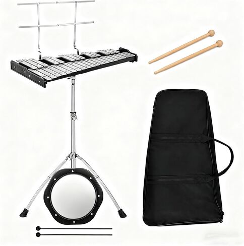 طقم جرس غلوكينسبيل 32 نوتة من LDAILY، إكسيليفون احترافي للبالغين مع حامل قابل للتعديل، وسادة تدريب 8 بوصات، مطارق الجرس، أعواد الطبل وحقيبة الحمل، أداة أدوات الإيقاع للطلاب (32 ملاحظة) in Kuwait