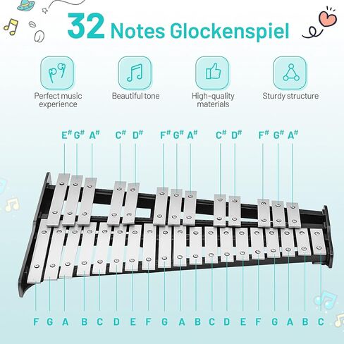 طقم جرس غلوكينسبيل 32 نوتة من LDAILY، إكسيليفون احترافي للبالغين مع حامل قابل للتعديل، وسادة تدريب 8 بوصات، مطارق الجرس، أعواد الطبل وحقيبة الحمل، أداة أدوات الإيقاع للطلاب (32 ملاحظة) in Kuwait