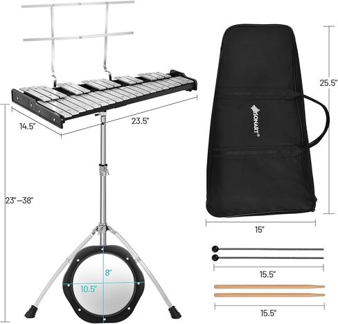 طقم جرس غلوكينسبيل 32 نوتة من LDAILY، إكسيليفون احترافي للبالغين مع حامل قابل للتعديل، وسادة تدريب 8 بوصات، مطارق الجرس، أعواد الطبل وحقيبة الحمل، أداة أدوات الإيقاع للطلاب (32 ملاحظة) in Kuwait