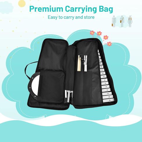 طقم جرس غلوكينسبيل 32 نوتة من LDAILY، إكسيليفون احترافي للبالغين مع حامل قابل للتعديل، وسادة تدريب 8 بوصات، مطارق الجرس، أعواد الطبل وحقيبة الحمل، أداة أدوات الإيقاع للطلاب (32 ملاحظة) in Kuwait