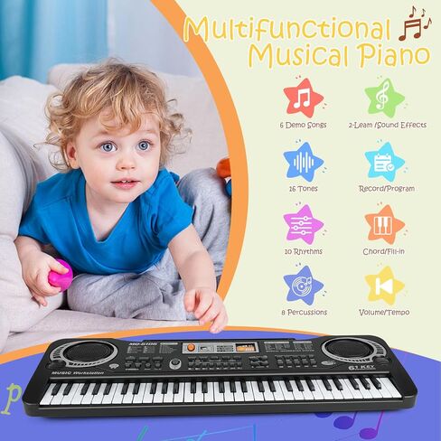 61 Key Piano Keyboard, Beginner Electronic Keyboard for Kids with Teaching Mode, 6 Demo Songs, 16 Tones, Microphone and Power Supply, Kids Piano Keyboard for Birthday Gift/Christmas Gift in Saudi Arabia