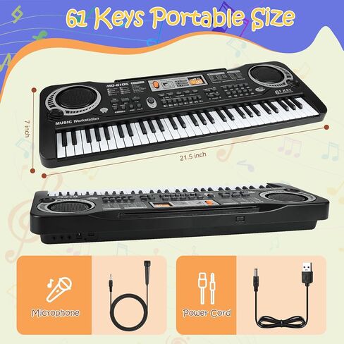 61 Key Piano Keyboard, Beginner Electronic Keyboard for Kids with Teaching Mode, 6 Demo Songs, 16 Tones, Microphone and Power Supply, Kids Piano Keyboard for Birthday Gift/Christmas Gift in Saudi Arabia