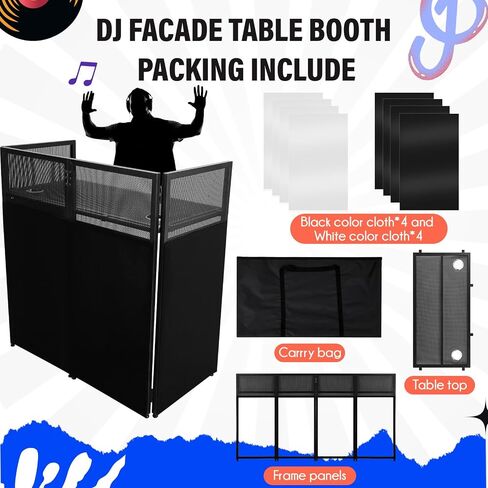 كشك واجهة DJ محمول، 52 بوصة طول × 48 بوصة ارتفاع × 26 بوصة عرض، واجهة طاولة DJ مع قرمز أبيض وأسود، محطة حامل طاولة DJ بإطار معدني قابل للطي مع أقدام قابلة للتعديل للحفلات in Kuwait