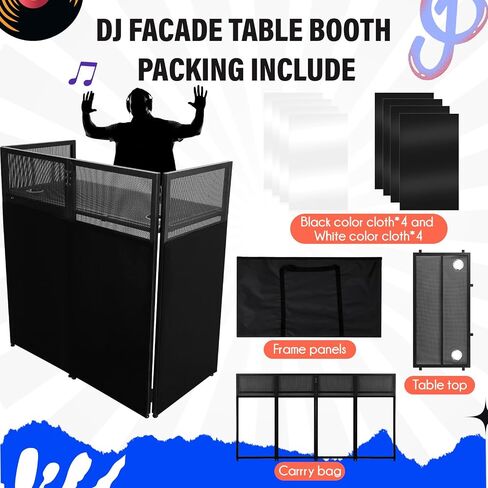 كشك واجهة DJ محمول، 52 بوصة طول × 48 بوصة ارتفاع × 26 بوصة عرض، واجهة طاولة DJ مع قرمز أبيض وأسود، محطة حامل طاولة DJ بإطار معدني قابل للطي مع أقدام قابلة للتعديل للحفلات in Saudi Arabia