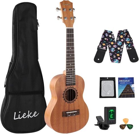 LIEKE Soprano Ukulele 21 inch for Kids Beginners,Mahogany Wood Carbon strings,Ukelele Instrument for Adults with Bag Tunner Strap in Kuwait